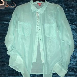 Aqua button-up blouse